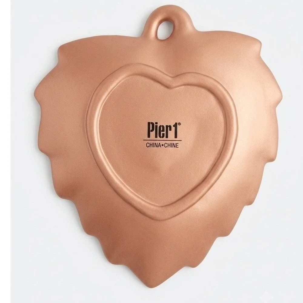 Vintage Pier 1 Imports Metallic Copper Finish Leaf Dish with Bird Hanging Loop